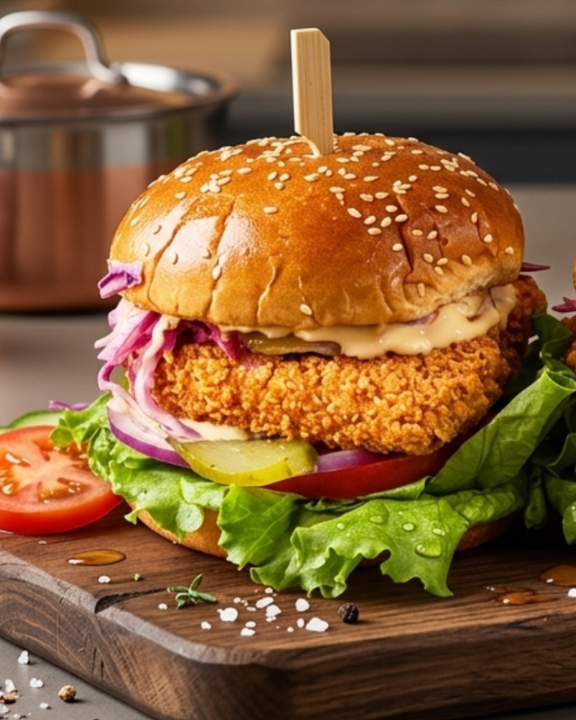 Vegan Crispy Salmon Burger.