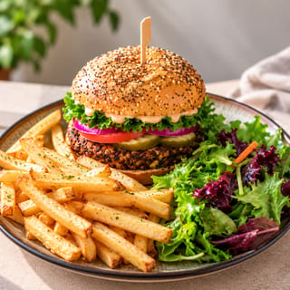 Gluten Free Vegan Burger with Fries & Side Salad