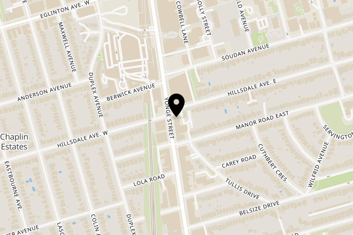 Map showing the location of Social Llama Cafe on 2107 Yonge Street in Toronto